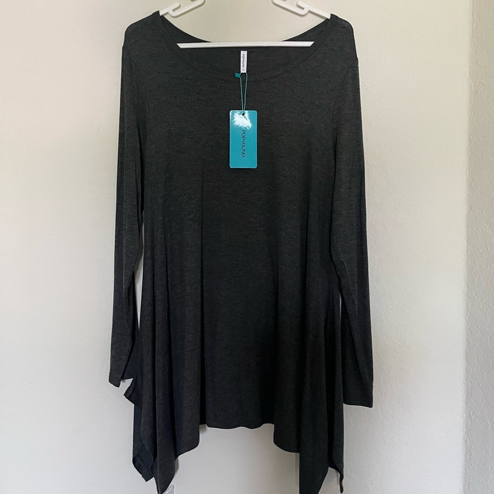 Popyoung, long sleeve gray blouse. NWT